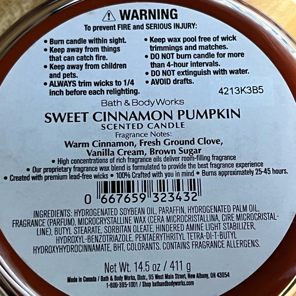 Bath & Body Works White Barn Sweet Cinnamon Pumpkin 3-Wick Candle